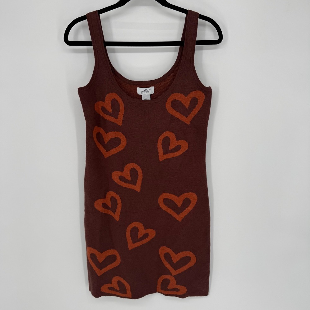 JUST POLLY NEW YORK SLEEVELESS HEART MINI SWEATER DRESS LARGE NWT BODYCON FITTED